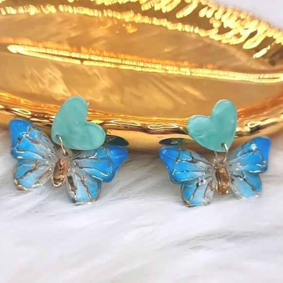 New BUTTERFLY dangle earrings with 925 silver posts - Picture 8 of 13